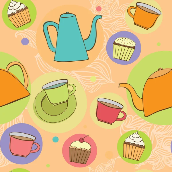 Nahtloser Tee und Tasse Kuchen Muster lizenzfreie Stockillustrationen