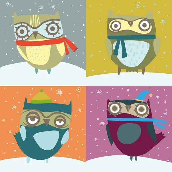 Carte chouettes d'hiver mignon — Image vectorielle