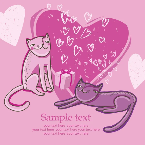 Tarjeta romántica para gatos — Vector de stock