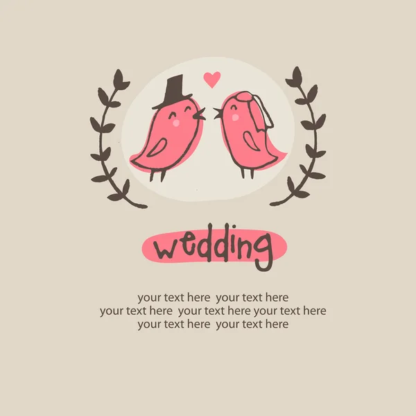 Kuşlar ile karikatür düğün kartı Telifsiz Stok Vektörler