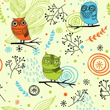 Sevimli çizgi film baykuşlarıyla kusursuz desen