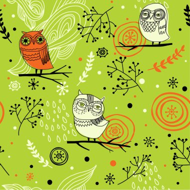 Sevimli çizgi film baykuşlarıyla kusursuz desen