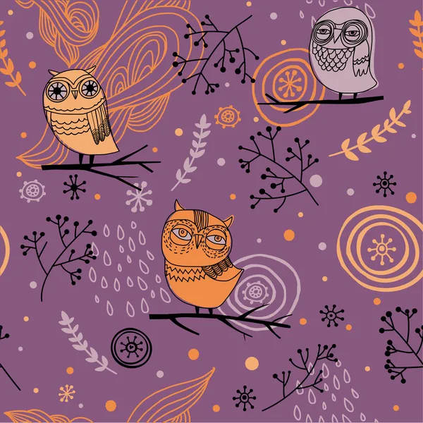 Seamless pattern with cute cartoon owls — Stock Vector