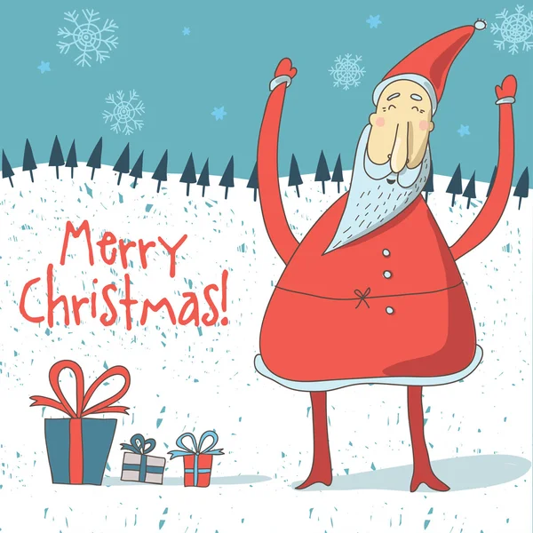 Kerstkaart met santa claus en geschenkdozen Rechtenvrije Stockillustraties