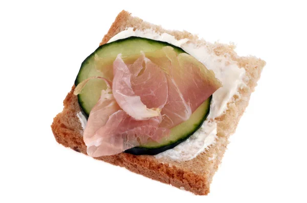 Amuse Bouche Raw Ham Cucumber Close White Background — Stock Photo, Image