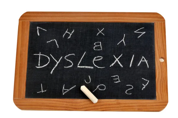 Diszlexia Fogalom Egy Szóval Betűkkel Ábécé Írva Egy Iskolai Pala — Stock Fotó