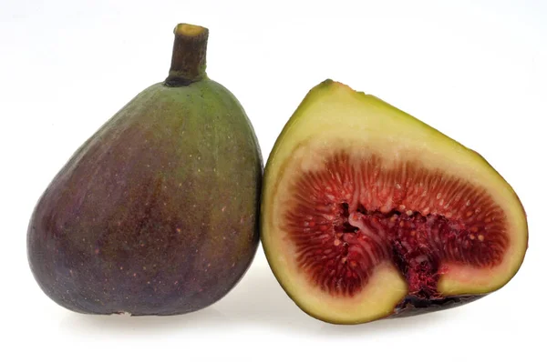 Fresh Fig Whole Cut Close White Background — Stock Photo, Image