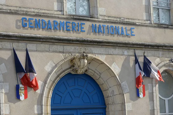 Részlet Vannes Nemzeti Csendőrség Homlokzatáról Francia Trikolor Zászlókkal — Stock Fotó