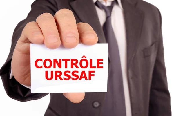 Urssaf控制概念 匿名男子出示卡片 — 图库照片