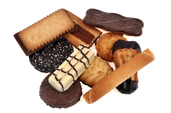 Sortiment Cookies Detailní Záběr Bílém Pozadí — Stock fotografie