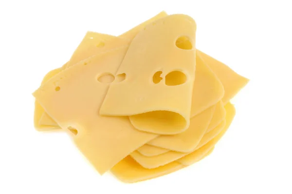 Beyaz Arka Planda Yakın Plan Emmental Peyniri Dilimleri — Stok fotoğraf