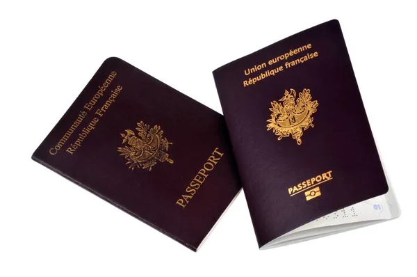 Antiguo Pasaporte Francés Pasaporte Biométrico Cerca Sobre Fondo Blanco —  Fotos de Stock