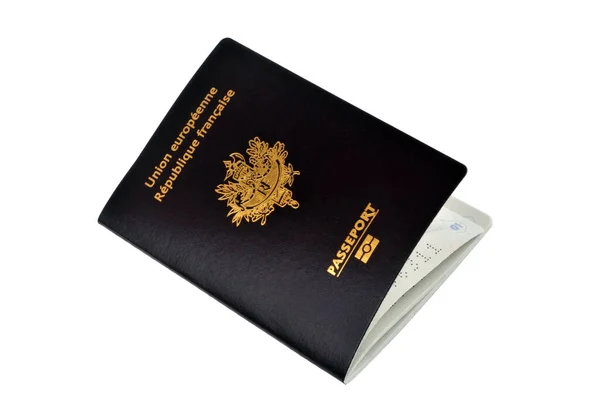 Pasaporte Biométrico Francés Cerca Sobre Fondo Blanco — Foto de Stock