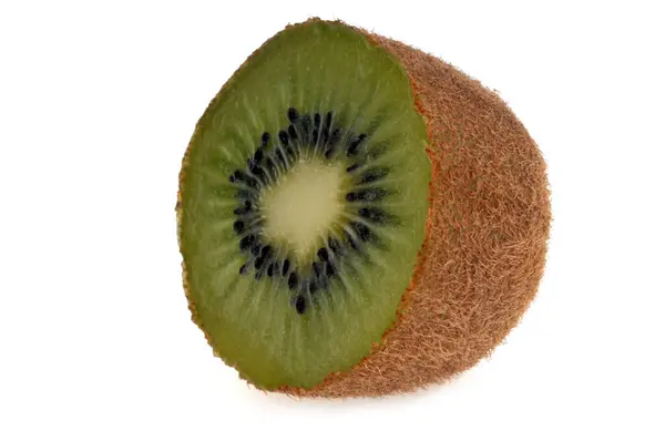 Half Kiwi Close Een Witte Achtergrond — Stockfoto