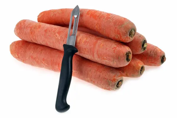 Raw Carrots Vegetable Peel Close White Background — Stock Photo, Image