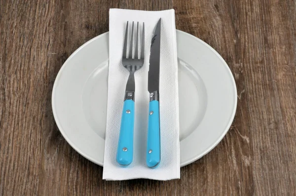 Diet Concept Cutlery Placed Paper Napkin Plate — Stock Photo, Image