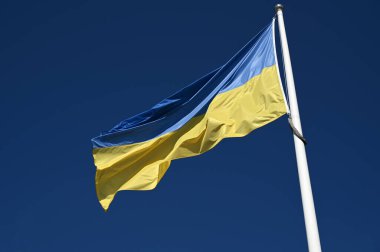 Mavi gökyüzü arka planında Ukrayna bayrağı