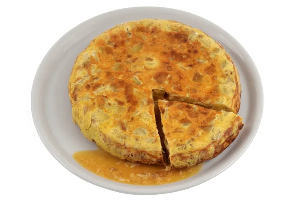 Spanisches Omelett Einem Teller Mit Einer Scheiben Geschnittenen Draufsicht Auf — Stockfoto