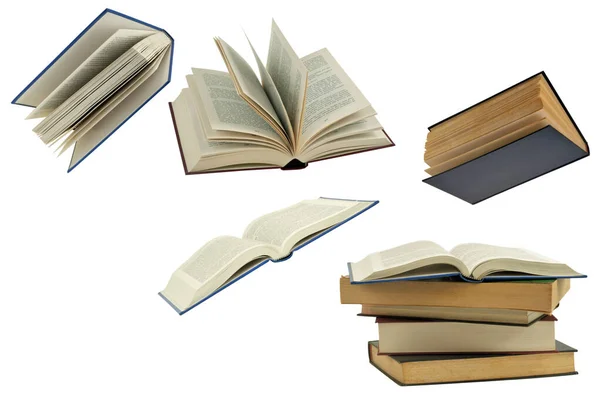 Leesconcept Met Bewegende Boeken Witte Achtergrond — Stockfoto