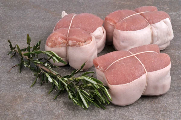 Raw Veal Paupiettes Rosemary Gray Background — стоковое фото