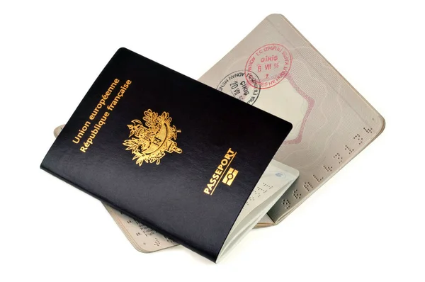 Passaportes Europeus Close Fundo Branco — Fotografia de Stock