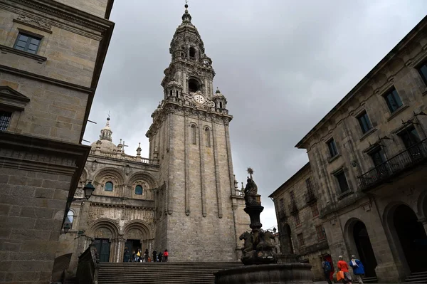 Catedral Santiago Compostela Com Fonte Praça Platerias — Fotografia de Stock