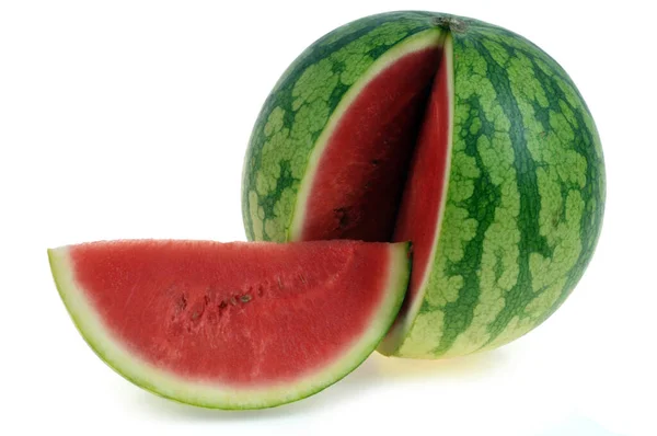 Watermelon Cut Slice Close White Background — Stockfoto