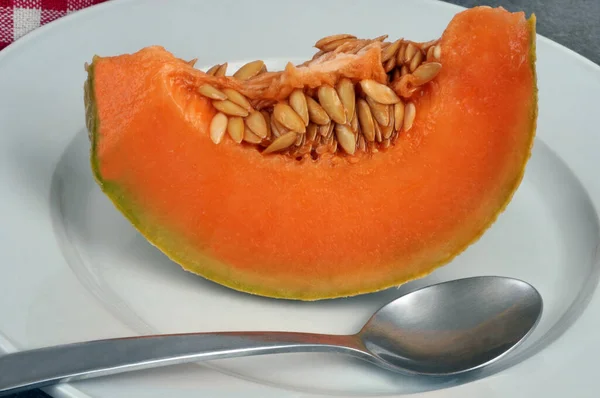 Slice Sliced Melon Plate Spoon — Foto de Stock