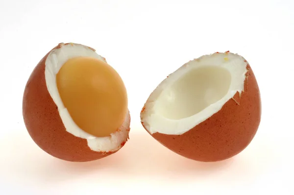 Hard Boiled Egg Cut Half Close White Background — Stock Fotó