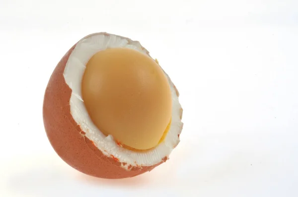 Hard Boiled Egg Cut Half Close White Background — Φωτογραφία Αρχείου