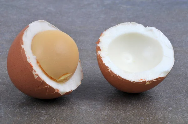 Hard Boiled Egg Cut Half Close Gray Background — 图库照片
