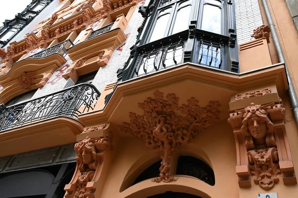 Architectural decor of a building with bow window