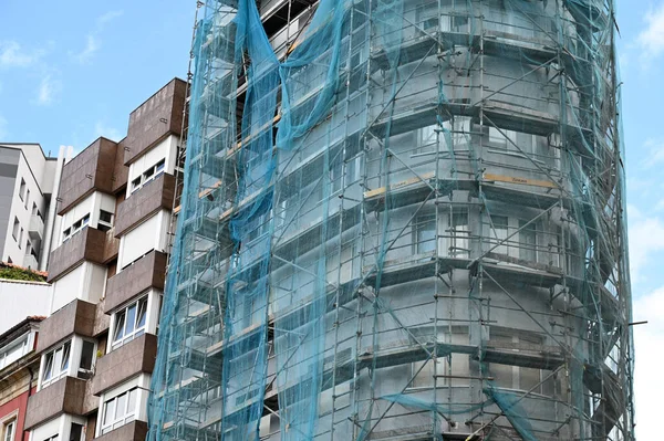 Building Scaffolding Protected Net — Photo