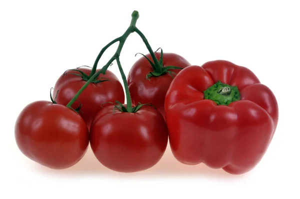 Tomatoes Red Pepper Close White Background —  Fotos de Stock