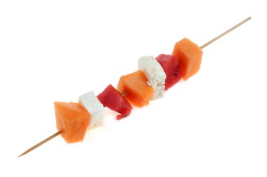 Vegetarian skewers close-up on a white background 