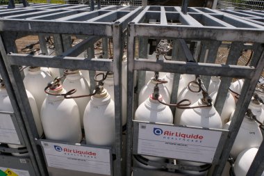 Medical liquid oxygen cylinders close up