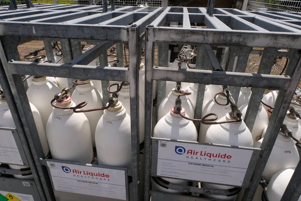 Medical Liquid Oxygen Cylinders Close — Fotografia de Stock