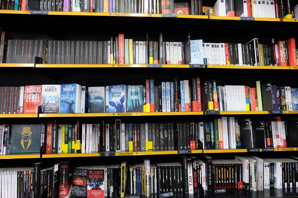 Books Lined Shelves Bookstore France —  Fotos de Stock