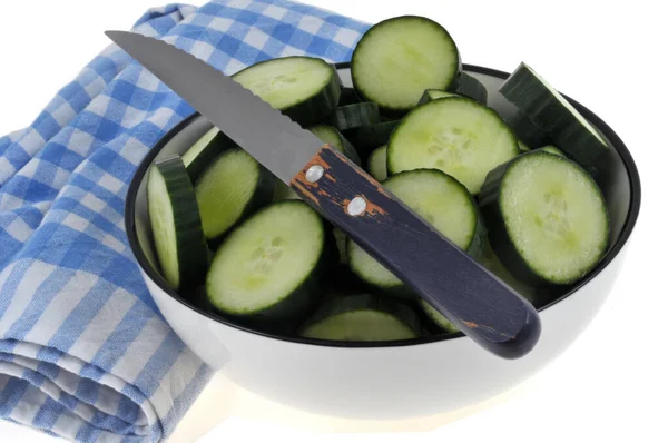 Cucumber Rings Ramekin Knife Checkered Napkin — 图库照片