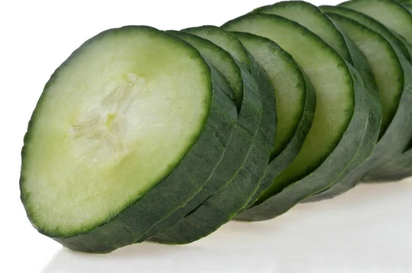 Cucumber Cut Rings Close White Background — 图库照片