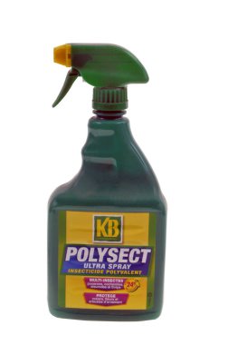 KB Polysect brand insecticide spray close-up on a white background