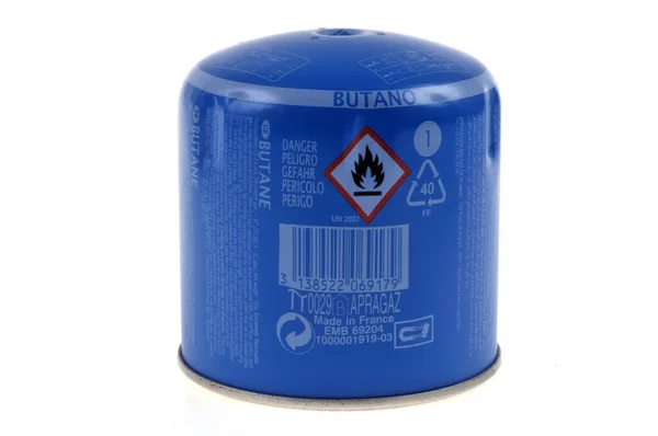 Piercable Butane Gas Canister Close White Background — Foto Stock