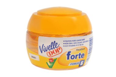 Vivelle Dop styling gel close up on white background
