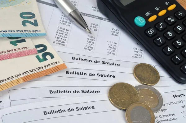 French Salary Slips Euros Calculator — Stockfoto