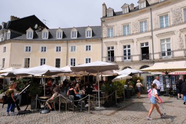 Place Gambetta in the city center of Vannes in Brittany with its cafe terraces