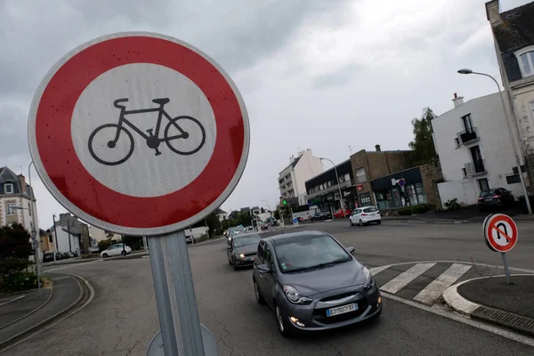 Знак Указанием Велодорожки Городе Ваннес Бретани — стоковое фото