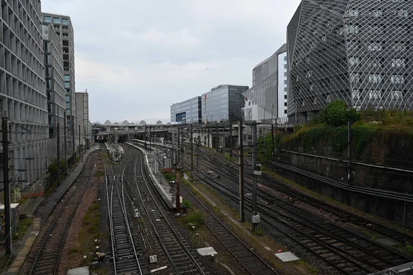 Office Buildings Lining Tracks Arriving Rennes Station Brittany — Stock Photo, Image