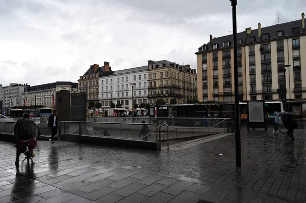 Republique Place Its Metro Station City Rennes Brittany Rainy Day — стоковое фото