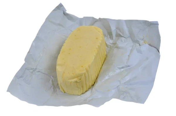 Wafer Manteiga Salgada Sua Embalagem Aberta Close Fundo Branco — Fotografia de Stock