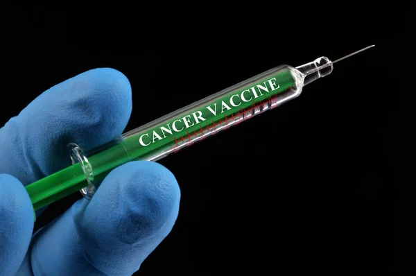 Kanker Vaccin Concept Met Een Spuit Een Handschoen Hand Close — Stockfoto